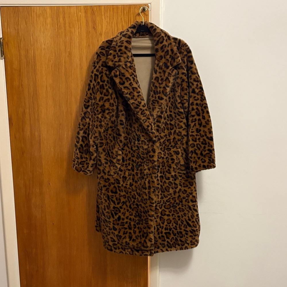 SHEIN Leopard Print Teddy Coat - Picture 1 of 5